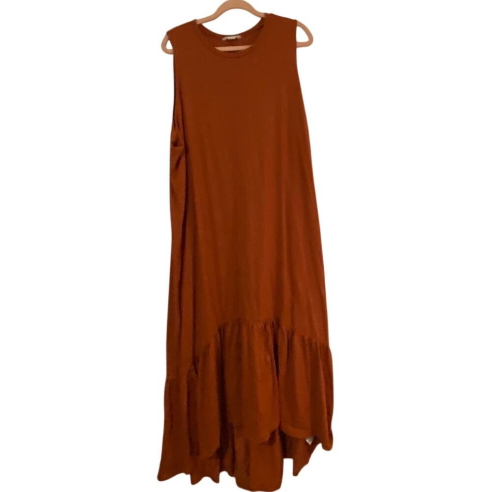 Caslon 3X Rust High Low Ruffle Trim T-Shirt Dress